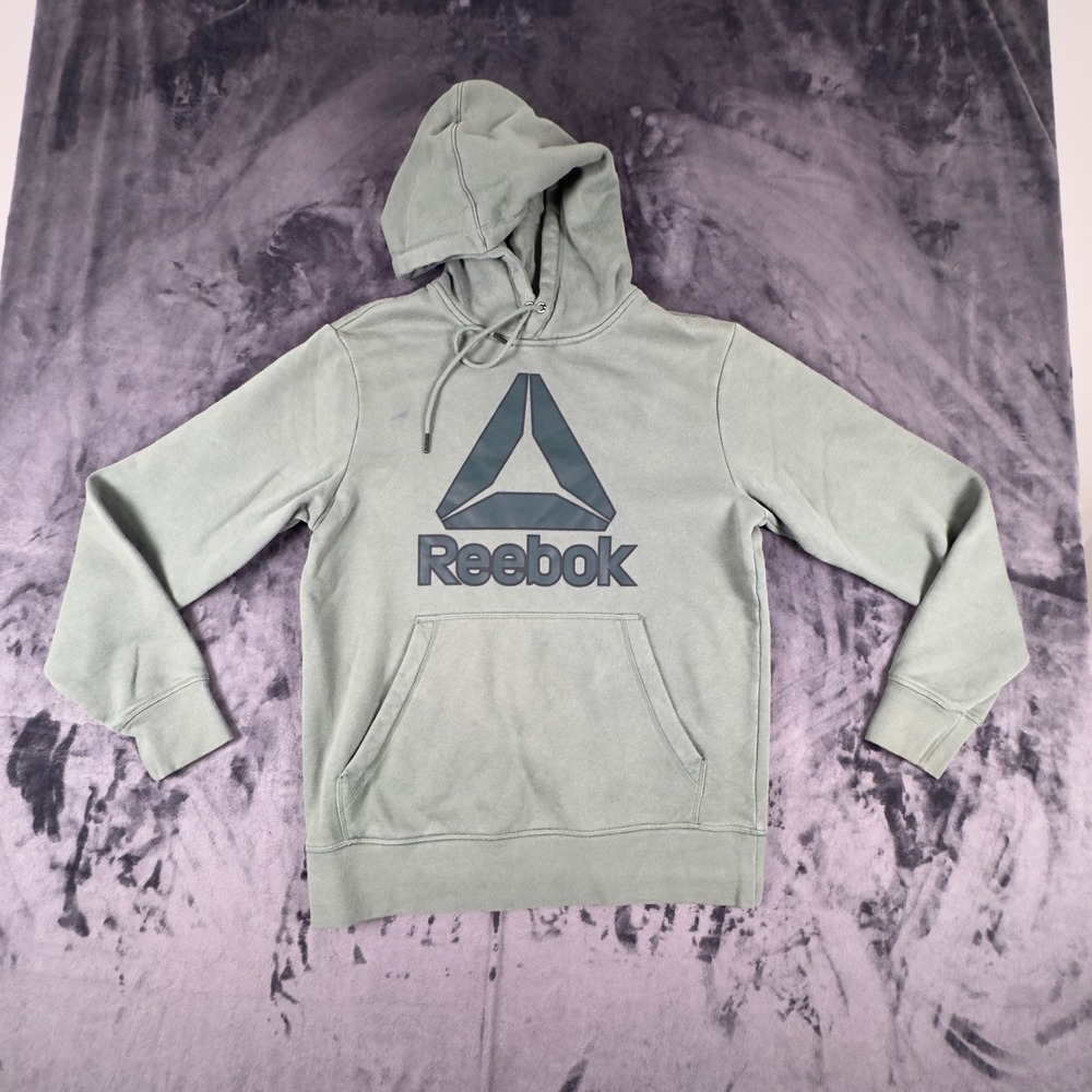 Reebok Hoodie Mens Small Green Delta Logo Pullover Fleece Sweatshirt REM233PH0A